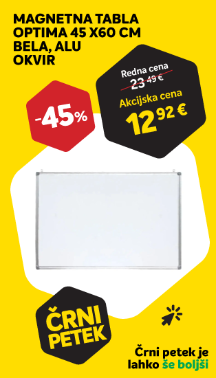 ČRNI PETEK - MAGNETNA TABLA OPTIMA MAGNETNA 45 X 60 CM BELA, ALU - 45%