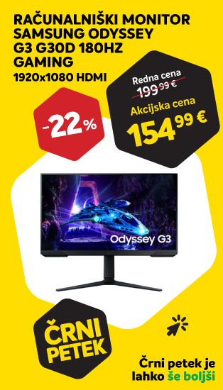 ČRNI PETEK - RAČUNALNIŠKI MONITOR SAMSUNG ODYSSEY G3 G30D 180HZ GAMING 1920X1080 HDMI -22%