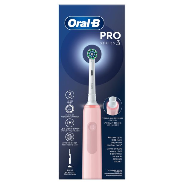 ELEKTRIČNA ZOBNA ŠČETKA ORAL-B PRO3 ROZA CROSS ACTION