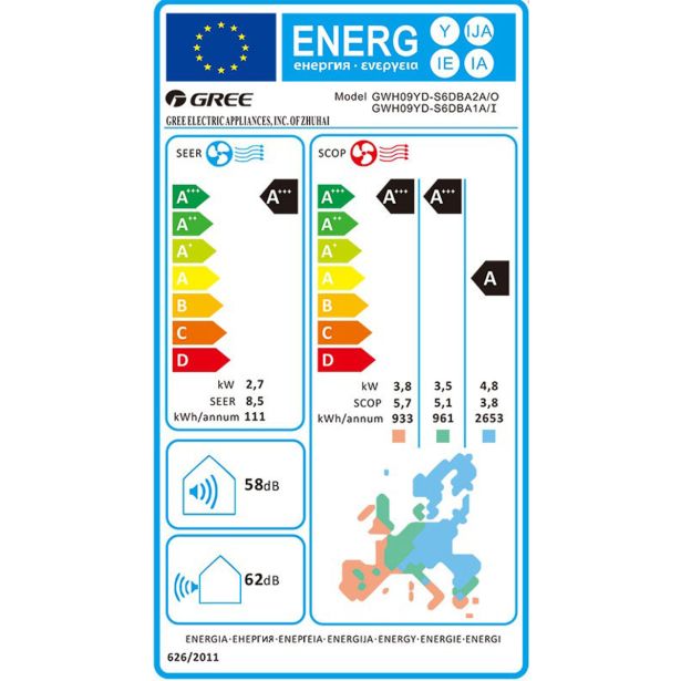 GREE SPLIT KLIMATSKA NAPRAVA AMBER NORDIC 3,5KW A+++/A+++, NOTRANJA+ZUNAJNA ENOTA