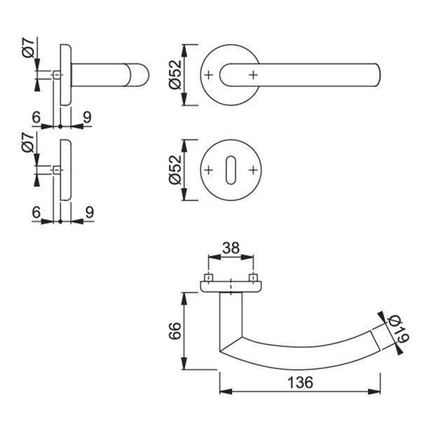 INOX KLJUKA ZA VRATA HOPPE ALTA Z ROZETO KLJUČ F69