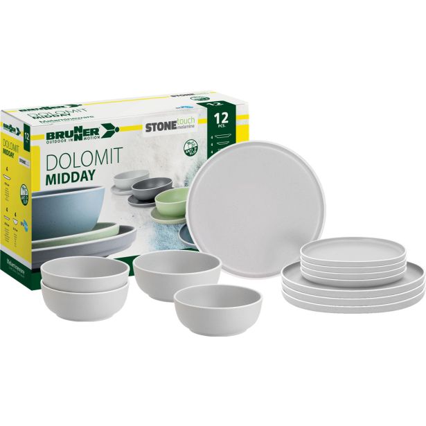 KAMP JEDILNI PRIBOR BRUNNER MELAMINE SET MIDDAY DOLOMIT BELI 12/1