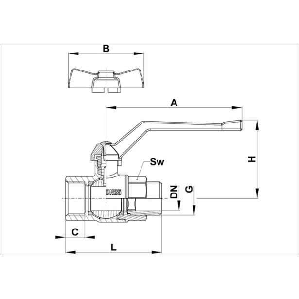 KROGLIČNI VENTIL KOVINA KV 166 38.1 MM (6/4 -) F X M