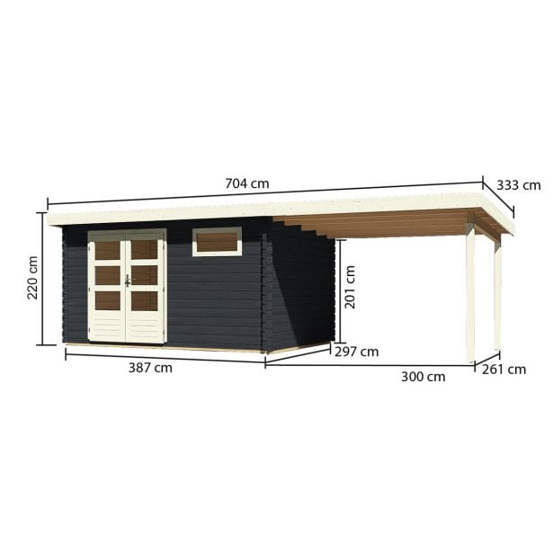 LESENA VRTNA HIŠKA KARIBU BASTRUP 8 + MONTAŽNA STREHA 3M BARVA LESA 387X297X222