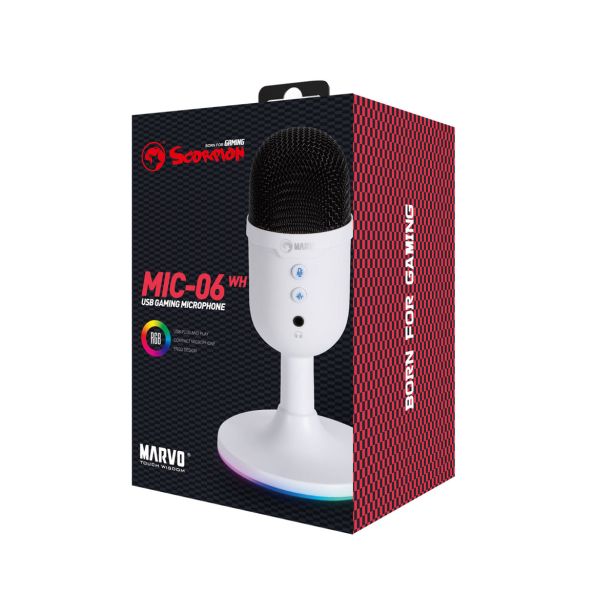 MIKROFON MARVO MIC-06 WH RGB BEL