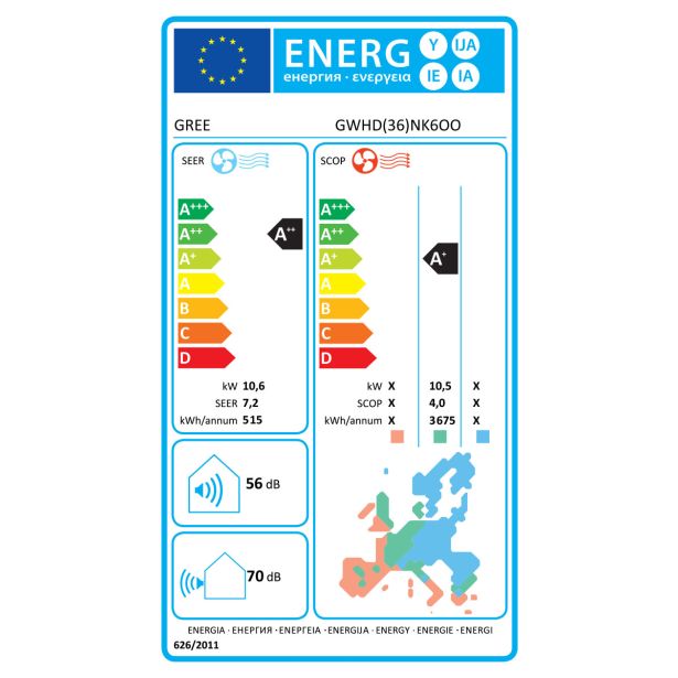 MULTI SPLIT GREE GWHD(36)NK6LO, 10KW ZUN. ENOTA, ČETVORČEK