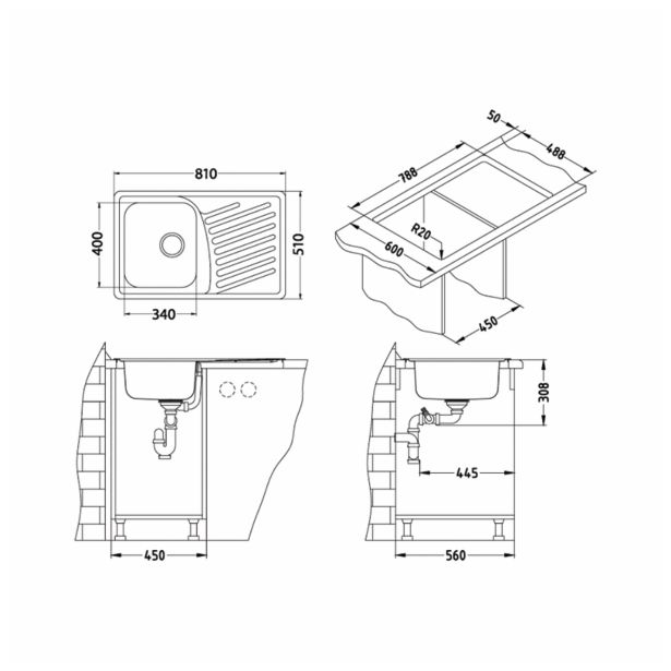 NERJAVNO POMIVALNO KORITO ALVEUS ELEGANT 30, LEINEN 810X510 MM