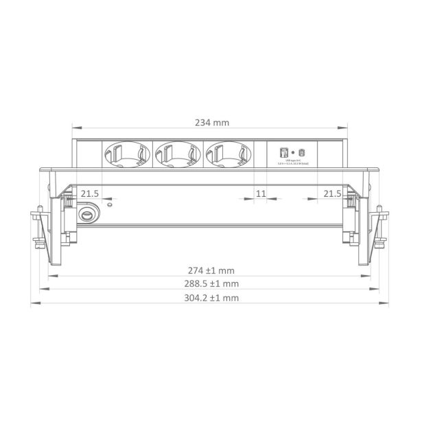 PODALJŠEK COMMEL VGRADNI 2M 3X SCHUKO USB A+C POP-UP SIVI