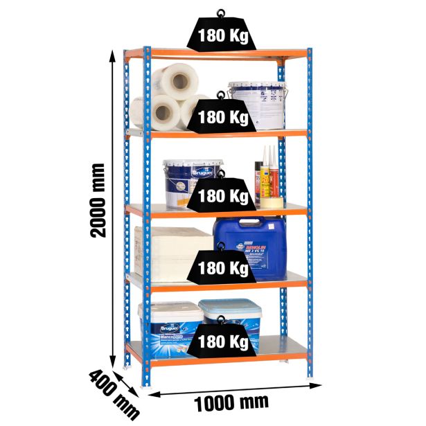 REGAL SIMONRACK 200X100X40 CM 5P/180KG MODRA ORANŽNA SIMONCLICK