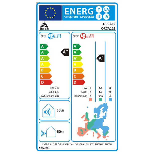 SPLIT ENOJNA INVERTER ORCA ORCA 12000 WI-FI 3.4 KW, NOT.+ZUN. ENOTA