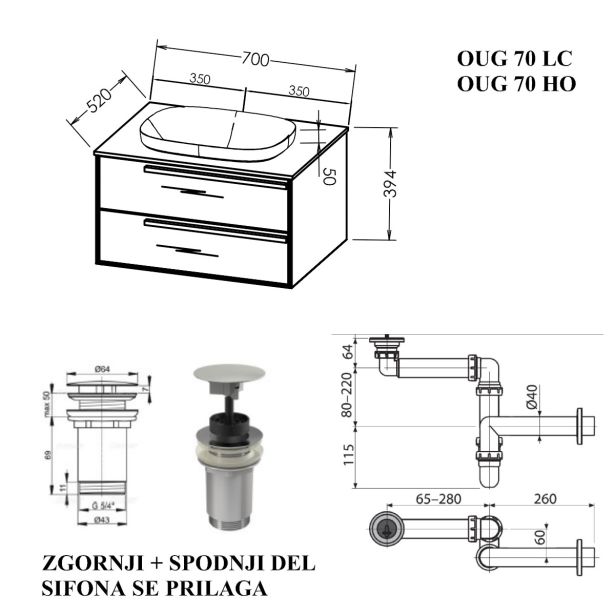 UMIVALNIŠKA ENOTA KOLPA SAN OUG 70 LC GRACE Z UMIVALNIKOM