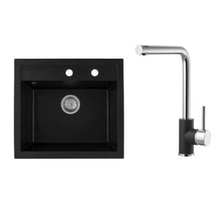 GRANITAL POMIVALNO KORITO SINK SOLUTION MILANO ČRN SET Z ARMATURO